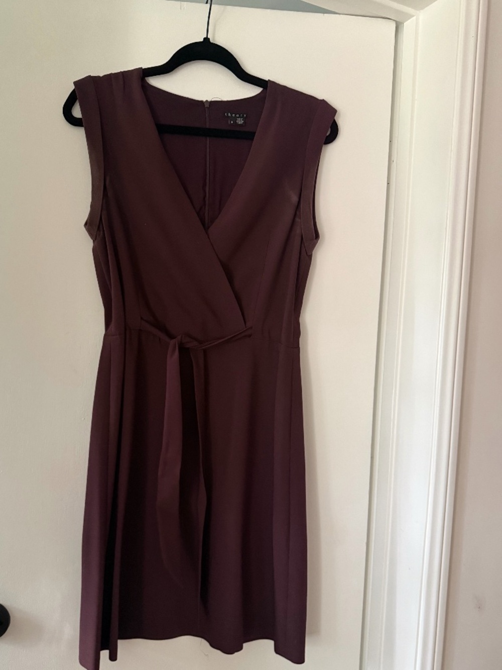 Theory Deep Plum Sleeveless Wrap-Front Dress Size 8